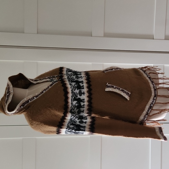 Apaza Alpaca Wool Blend Hoodie Tunic Sweater Llama Print Fringe Boho Small - Picture 6 of 11